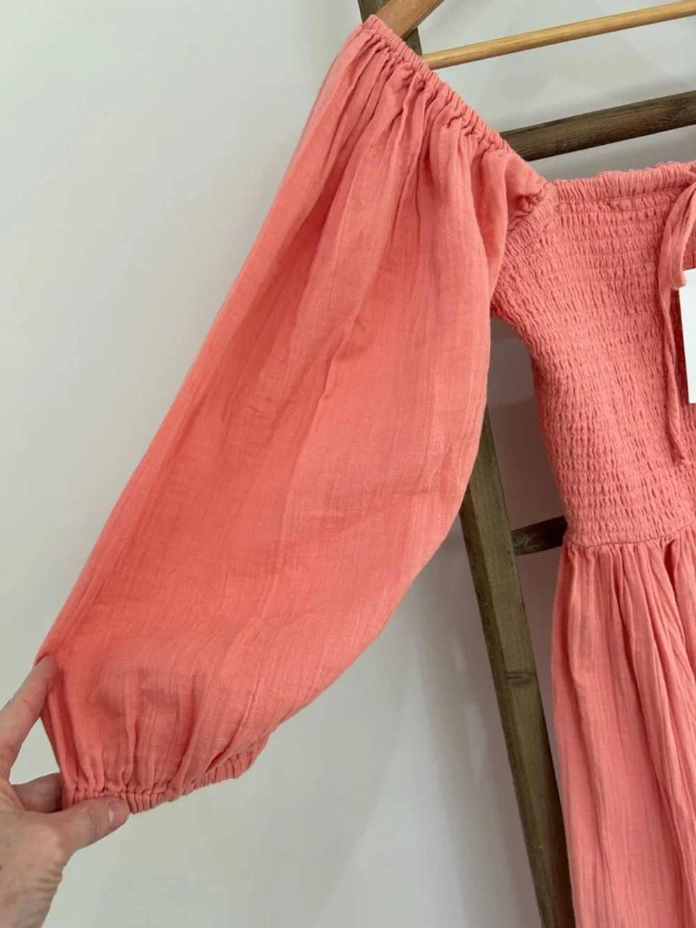 Quince Pink Organic Cotton Gauze Smocked Square Neck MIDI Dress Size S NWT Beach - Picture 6 of 14